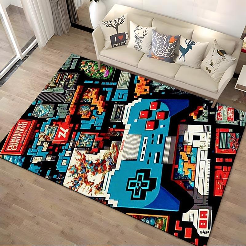 "Retro Gaming Console Controller Carpet with Colorful Pixel Art Design" Suitable for use as an anti-slip for living room bedroom sofas
