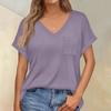 Женские топы с коротким рукавом, рубашки с v-образным вырезом и нагрудными карманами, свободные повседневные базовые футболки, летняя одежда