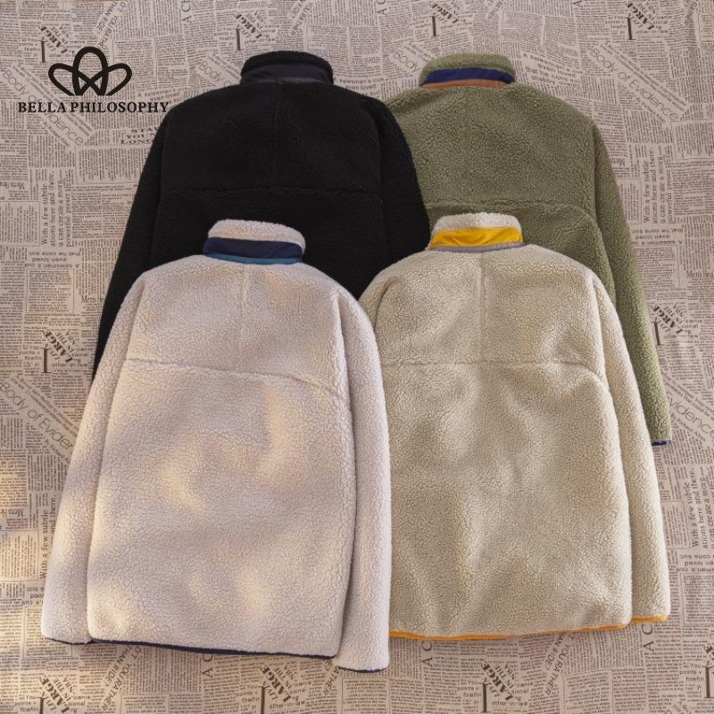 Флисовое пальто в американском стиле для улицы, мужское и женское утолщенное двустороннее флисовое пальто на флисовой подкладке из овечьего флиса, модная куртка, верхнее пальто
