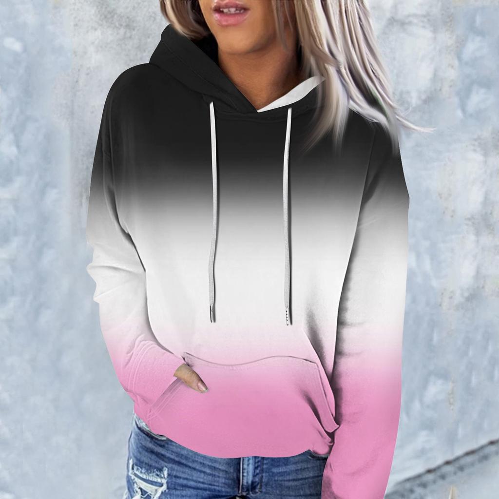 Женская модная повседневная толстовка с капюшоном и градиентным принтом с длинным рукавом