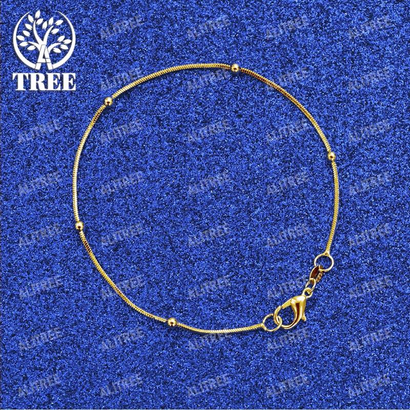 ALITREE 18K Yellow Gold 1.7mm Beads Chain Bracelets For Woman Party Engagement Wedding Christmas Birthday Fashion Jewelry Gifts