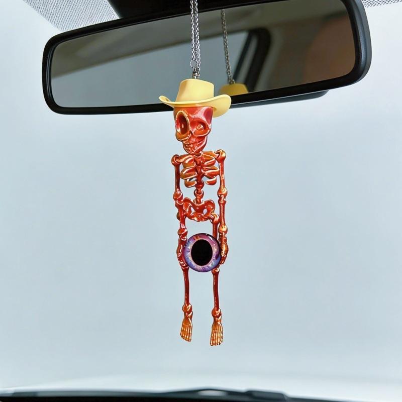 Creative Funny 3D Printed Skull Skeleton Car Rearview Mirror Hanging Ornament Halloween Decoration