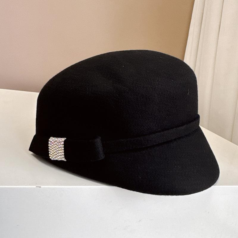 Французская шляпа для верховой езды со стразами и бантом Осень-зима Австралийская шерстяная фетровая шляпа Премиум-кепка для газетчика