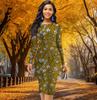 Long Sleeve Waist Tight Office Slim Fit Creative Kapok Flower Printing Elegant Bodycon Dress
