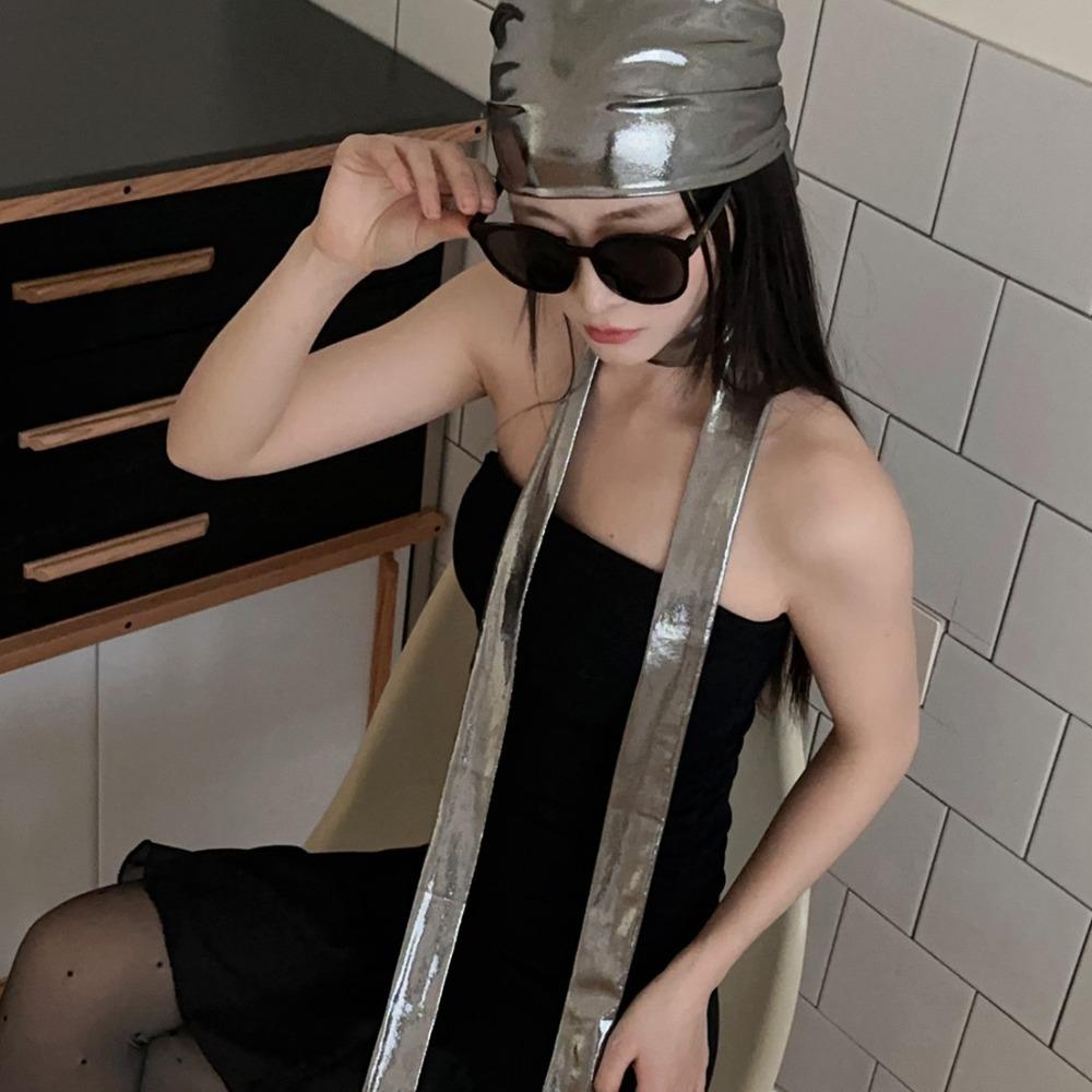 Y2K Laser Color Hair Band Hip Hop Punk Bandana Liquid Silver Hair Scarf  Streetwear