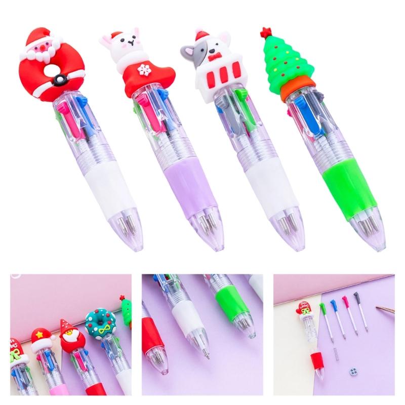 5PCS Festive Christmas Theme Ballpoint Pen Multicolor Pens With Ergonomic Grip Portable Writing Tools For Students