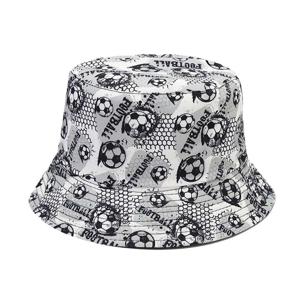 Korean Style Soccer Pattern Bucket Cap Breathable Folding Sunscreen Basin Cap Polyester Wide Brimmed Football Fisherman Hat