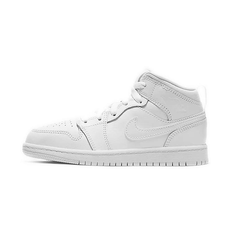 Air Jordan 1 Mid PreSchool 'Triple White' 2020 (Unisex) White / White / White Kids' Basketball Shoes 640734 126