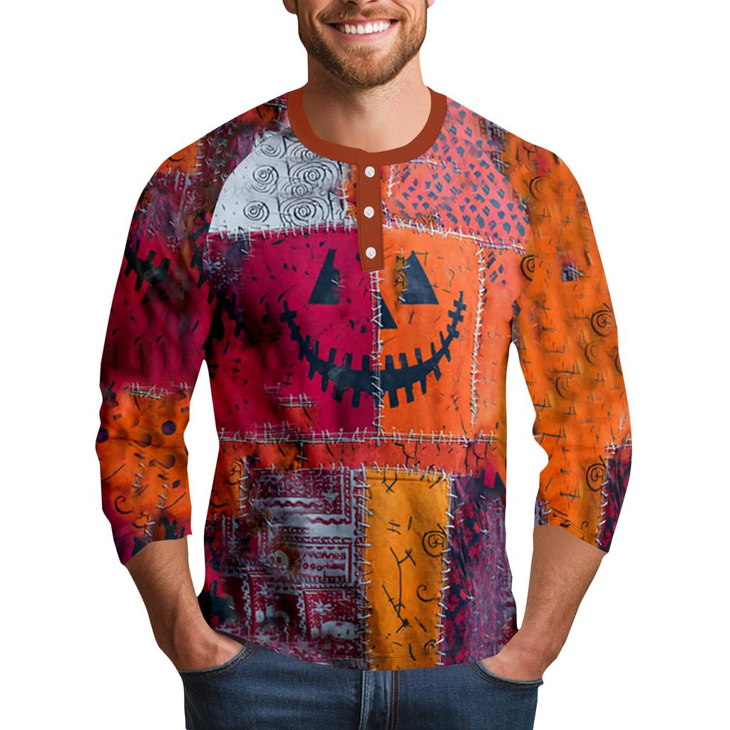 Men's Halloween Printed Collar Three-Quarter Sleeve