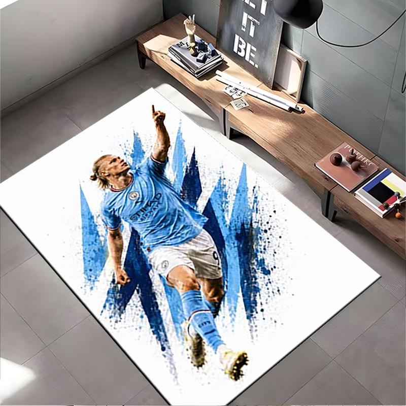 Sports Area Rug, Erling Haaland Manchester City Blue Brush Stroke Pointing Poster, Fan Cave Decor, Non-Slip Mat