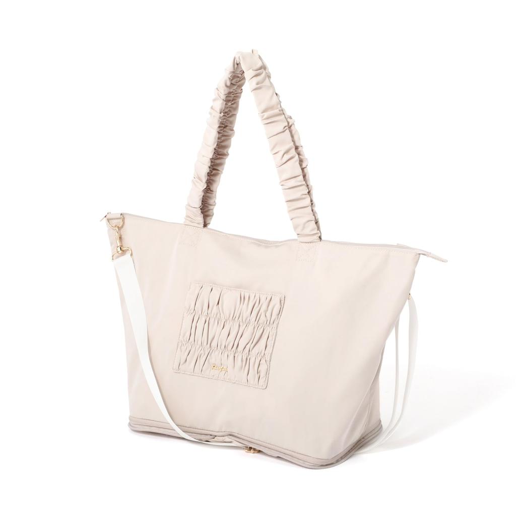 Francfranc Classic Flower 2-Way Carry-On Tote Bag, Light Pink, Water-Repellent, Expandable, Lightweight, Travel