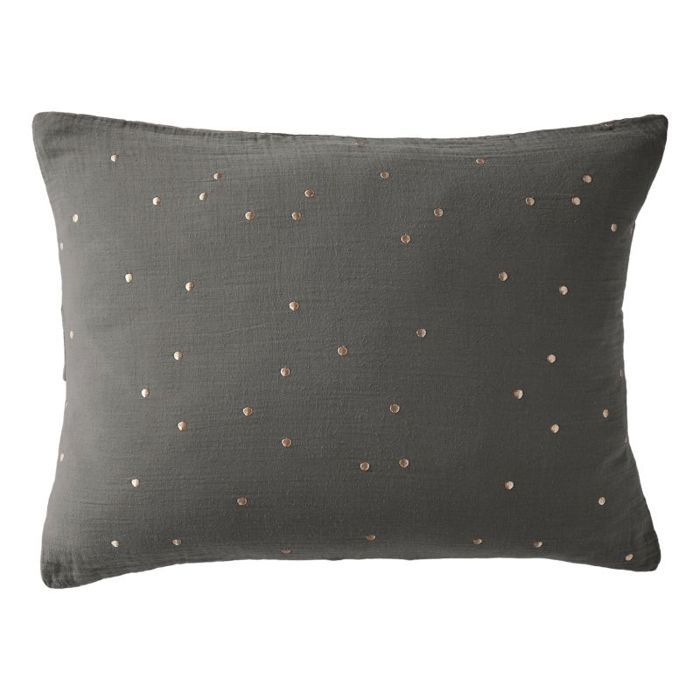 Taie d'oreiller Pois Doré Déco "Gaïa Chic" 60 x 60 cm & 50 x 70 cm "Gaze de Coton" - Gaïa Chic Granit - 50 x 70 cm - Gaïa Chic Grani