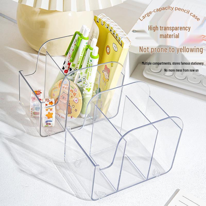 Transparent Acrylic Multi-Compartment Pen Holder - Creative, Large-Capacity DIY Desktop Storage Box.