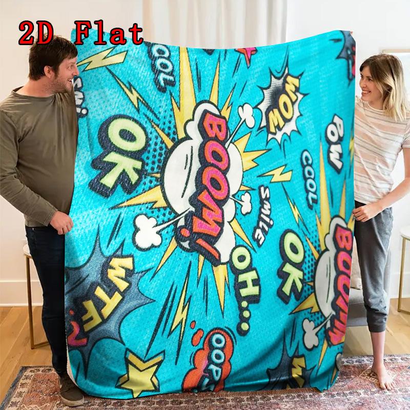 Blue exploding letters 2D Flat Pattern Flannel Blanket High quality All Seasons Warmth and Comfort Perfect for Christmas Gifts.MMT0918392