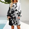 Fashion Womens Long Sleeve A Line Dress Fall Casual Pullover Crewneck Loose Fit Dress With Pockets
