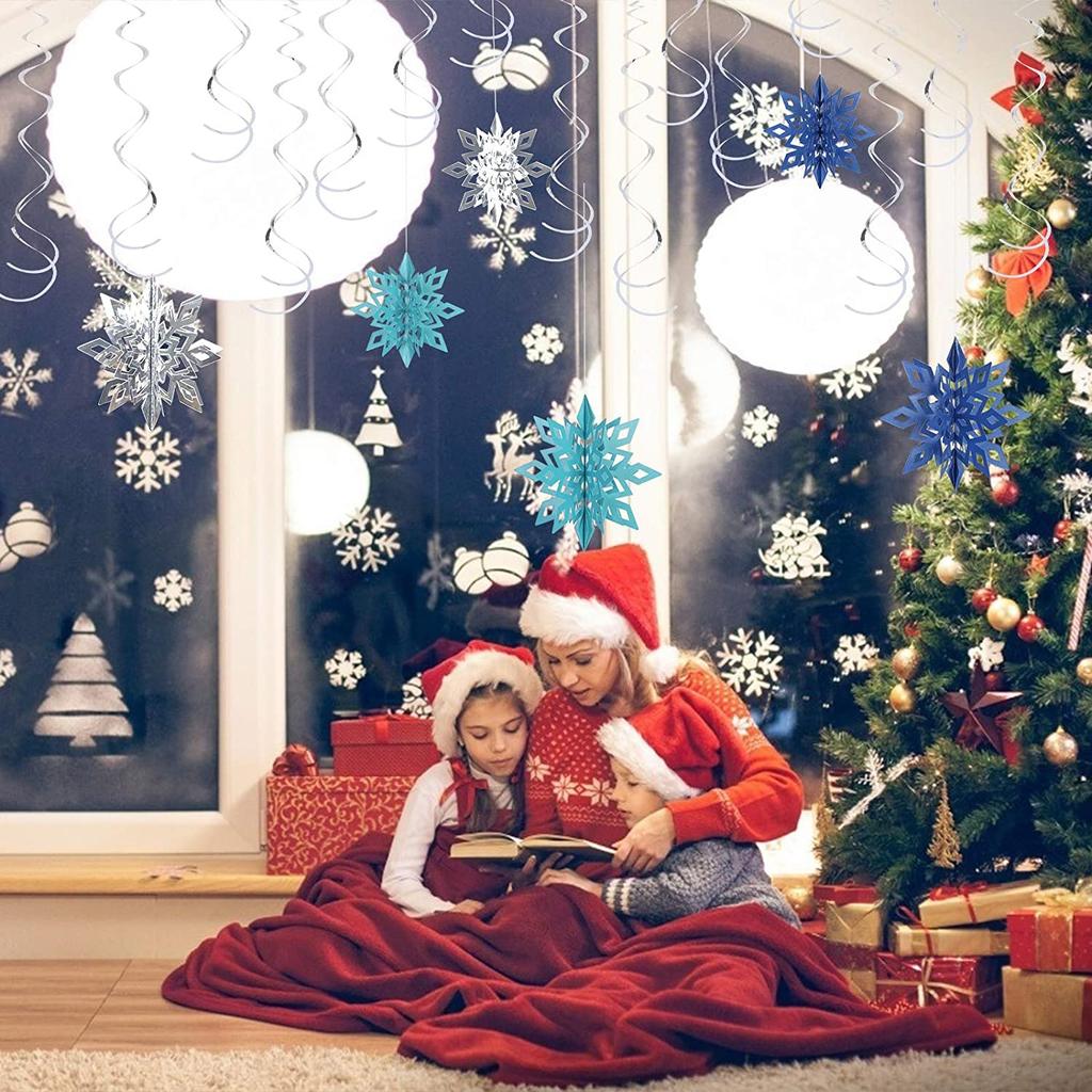 6Pcs 3D Snowflake Pendant Paper Christmas Snowflake Pendant Snowflake Pendant Holiday Party Decorations