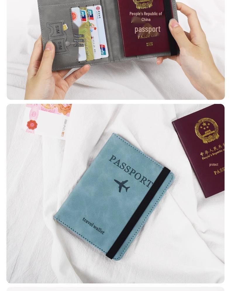 PU Leather RFID Passport Wallet Set with Strap, Card Holders, Ticket Sleeve, and SIM Slot