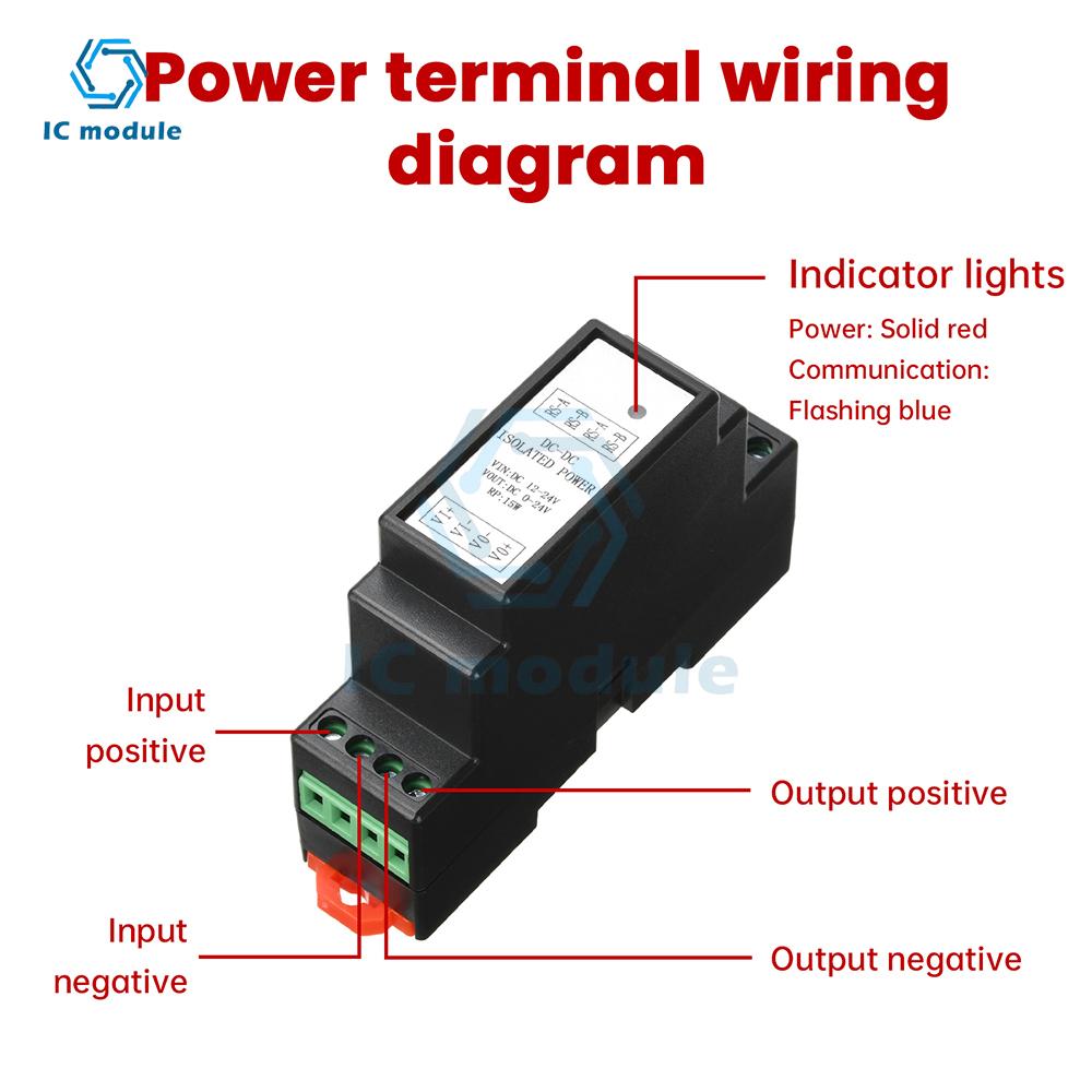 Rail-Mounted DC-DC Isolated Adjustable Power Supply Input 12-24V 0-24V Output Supports Modbus RS485 Industrial DIN Rail