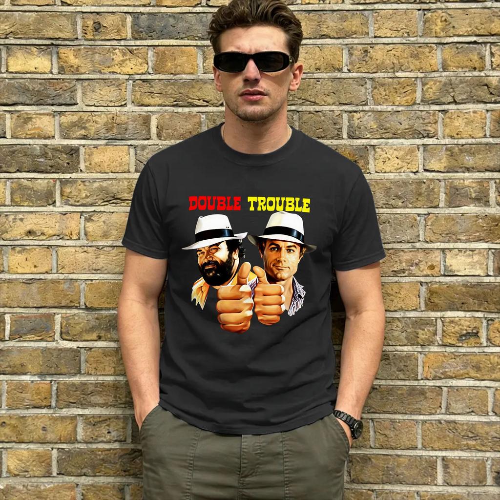 Bud Spencer and Terence Hill T Shirt Unisex Pure Cotton Crazy TShirt O Neck Tee Shirt Short Sleeve Clothes Plus Size