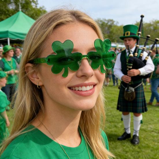 Очки на День Святого Патрика Блестящие Трилистник Бутылка Пива Очки для Глаз Зеленые Счастливые Ирландская Тема Фотобудка Реквизит для Домашней Вечеринки Подарки