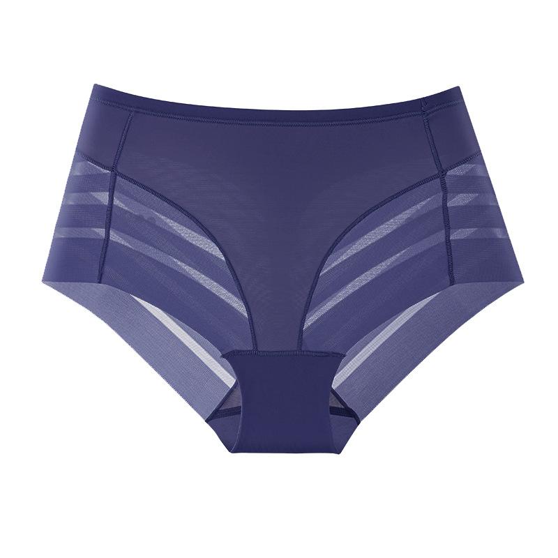 Women's Ice Silk Underwear Summer Breathable Mesh Lace Panties High Elastic Mid Waist Plus Size 3pcs