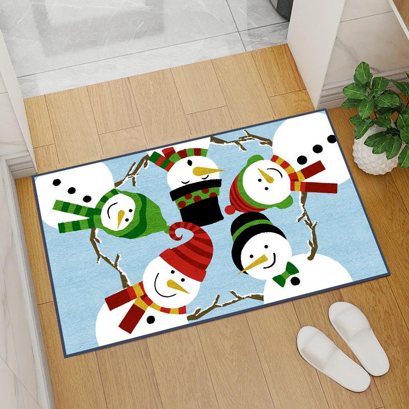 Red Coral Fleece Christmas Floor Mat with Santa Claus and Tree Design