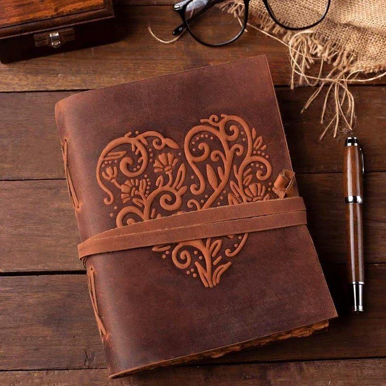 Heart Embossed HandMade Leather journal - genuine Leather With Paper, For New Year Gift.