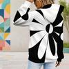 Women Plus Size Black White Floral Printed Long Sleeve Drawstring Hood Kangaroo Pocket Pullover Hoodie