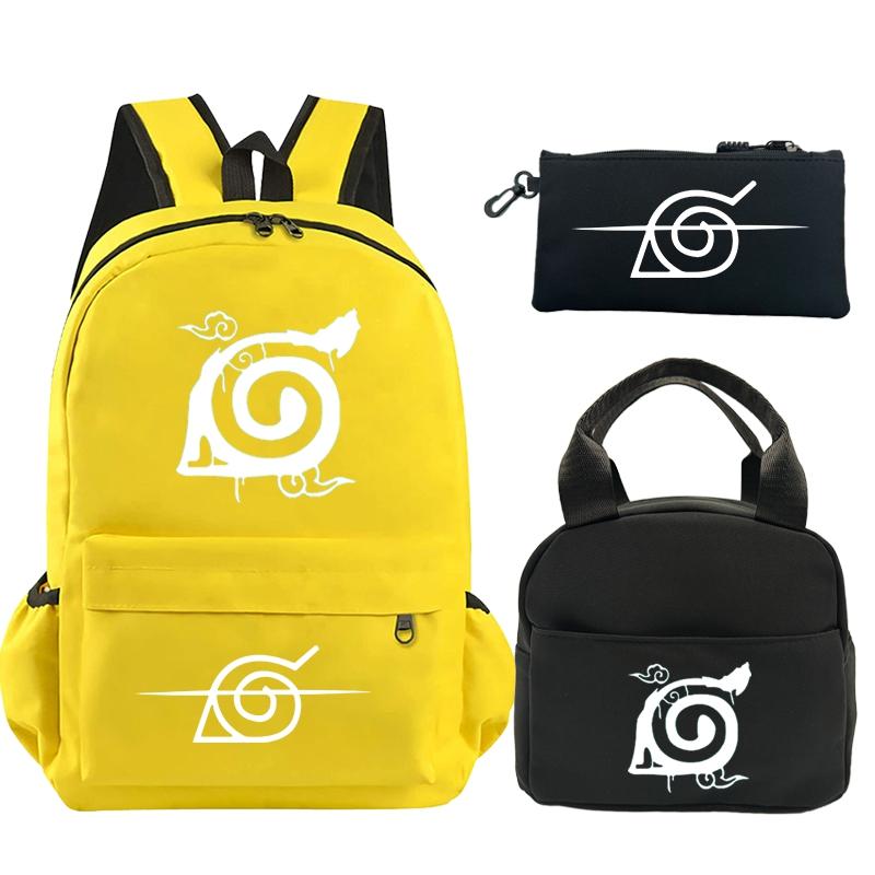 3Pcs/set Anime Naruto Printed Backpack Bookbag with Lunch Bag Pencil Case Teenager Children Girl Boy Schoolbag Rucksack