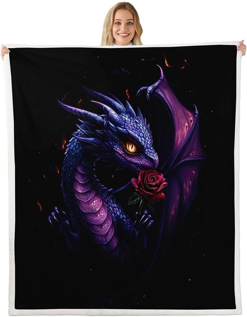 GUOYU Blanket Dragon Fleece Throw Blanket Japanese Ukiyoe Theme Sherpa Blanket Queen for Bed Sofa Couch Girls Japanese Style Plush Blanket