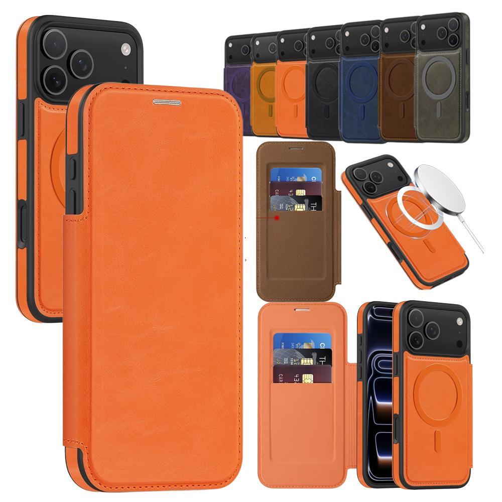 Stand Wireless Charging Flip Purse Case for For Iphone Air 17 Promax 16 Plus 15 14 Pro Max 13 PM 12 Magnetic Leather Case Cards Slot