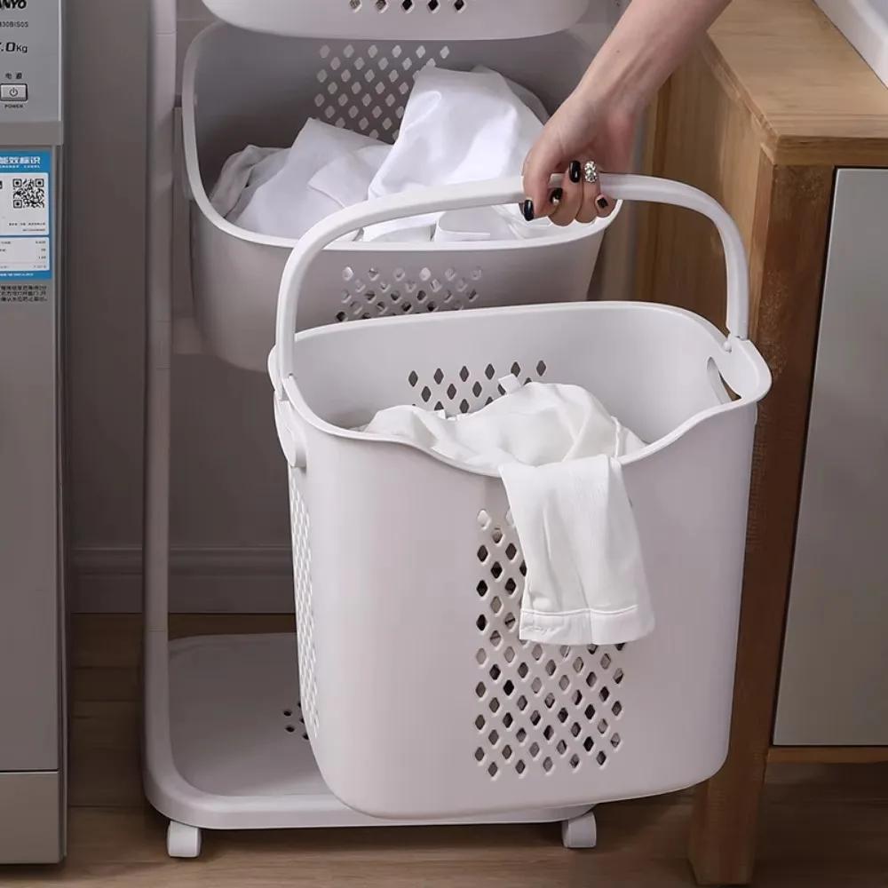 Multi-Layer Laundry Basket Household Bathroom Storting Dirty Clothes Storage Baskets with Wheels Kitchen Simplicity Storage Rack