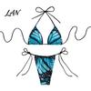 Two Piece Swimsuit Women Butterfly Print Bikini Set, Halter Tie Top & Side Thong, Beachwear Triangle Swimsuit, Sexy Beach Bathing Suit for Summer