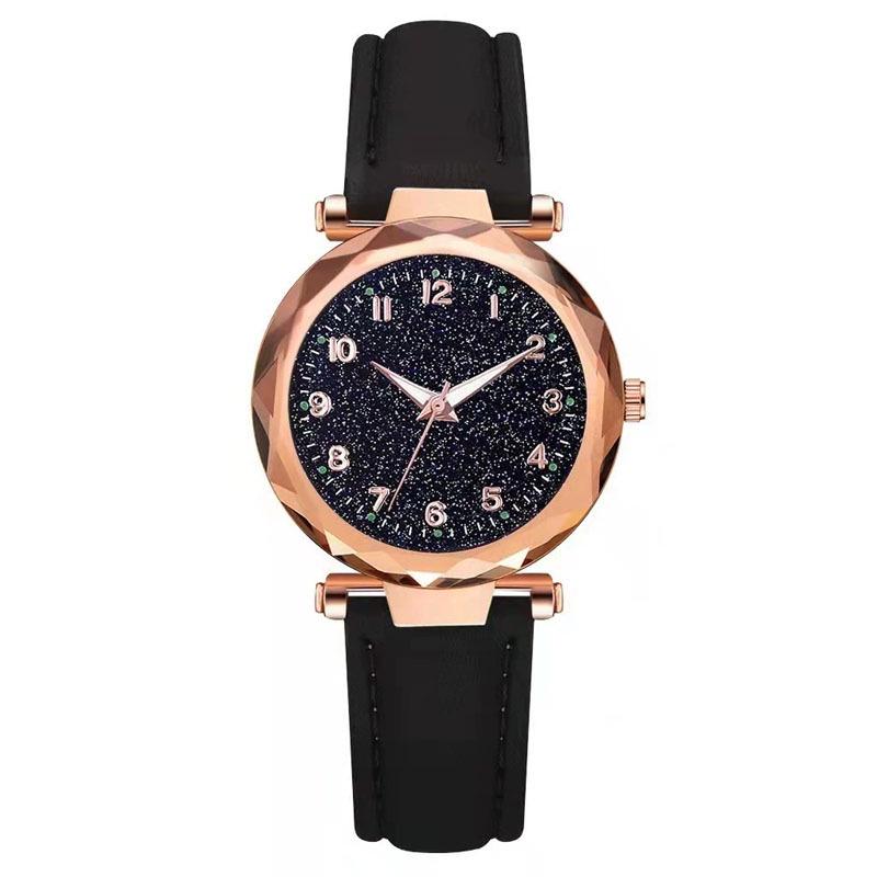 Женские светящиеся кварцевые часы «Звездное небо» с ремешком из матовой кожи и пластиковым корпусом