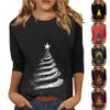 Women's O-Neck 3/4 Sleeve Christmas Print Top