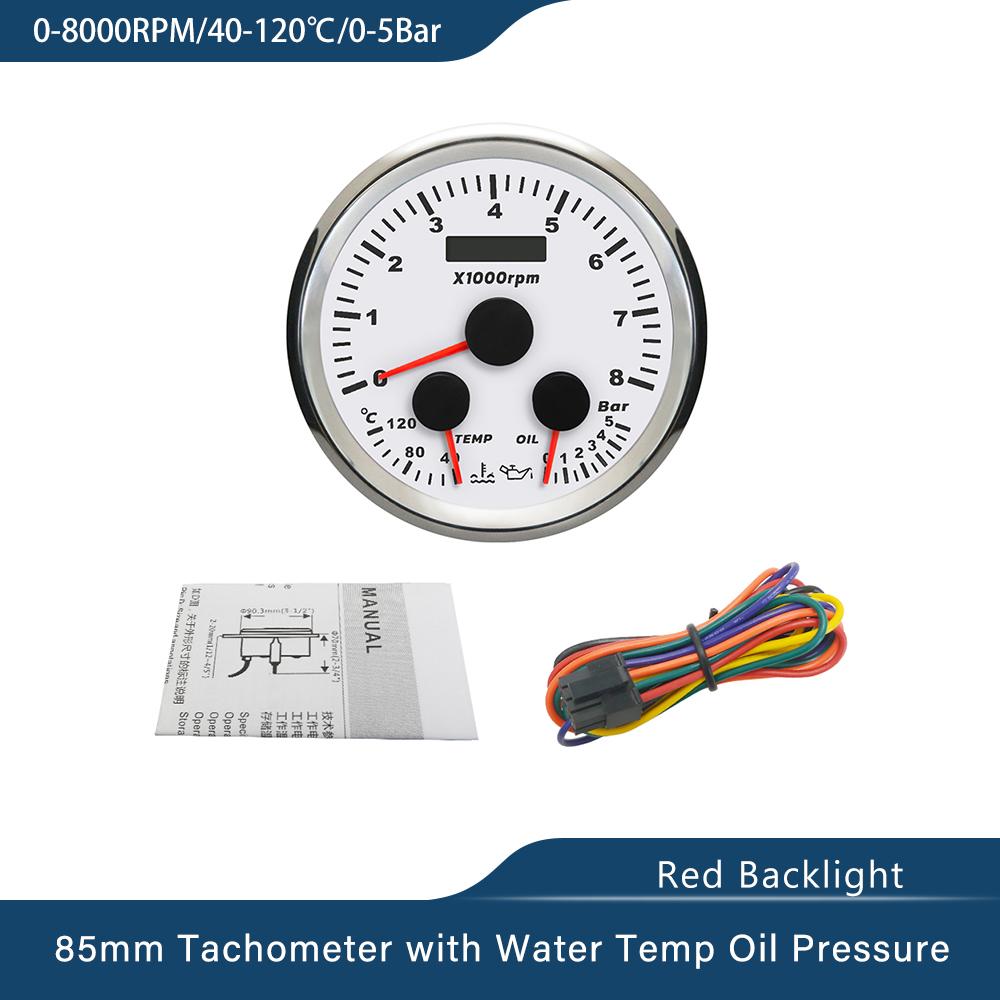 ELING Car Boat 85mm Multifunctional 0-60MPH Speedometer Tachometer Water Temp Oil Pressure 0-80PSI 5Bar 10Bar with Red Backlight
