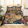 Lion Rose Duvet Cover Sets King Size Animal Floral Print Polyester Comforter Cover Nature Theme Bedding Set for Kids Adult Teens