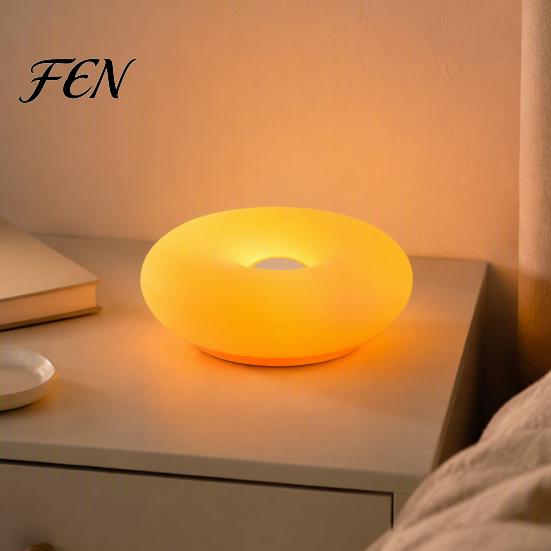 Donut Ambient Light Night Light, Wireless Rechargeable 2-in-1 Table Lamp with Touch Dimmer, Aesthetic Room Decor Warm Orange Glow Wall Mountable