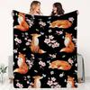 1pc Cozy Fox Cherry Blossom Pattern Blanket New Spring Animal Floral Print Throw Office Nap Air Conditioning Blanket Home Sofa