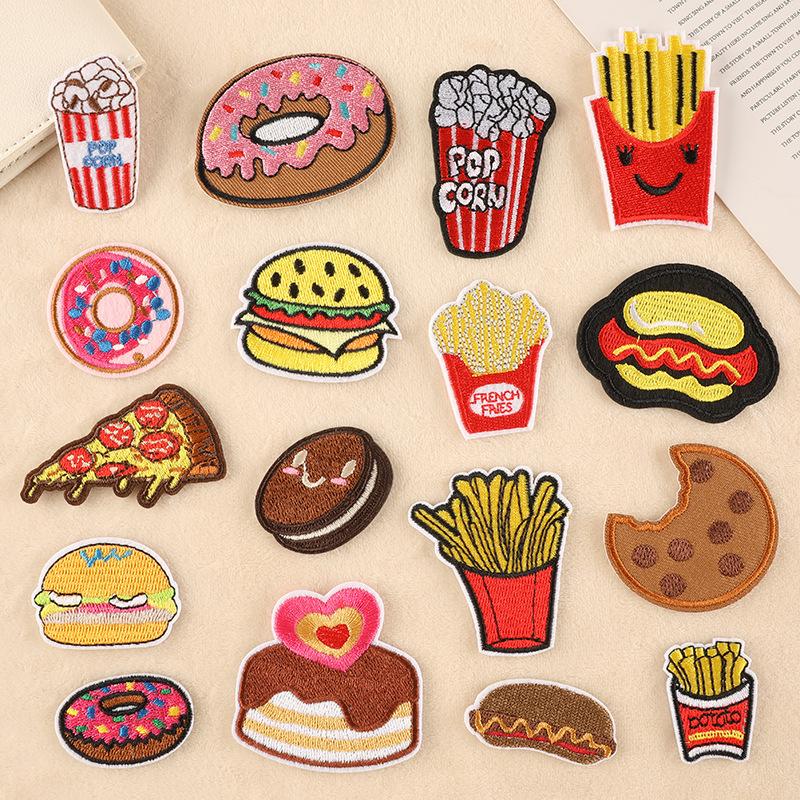 Embroidery Label Food Burger Fries Embroidery Sticker Patch Sticker Clothing Accessories Shoe Logo Cloth Label Cloth Sticker