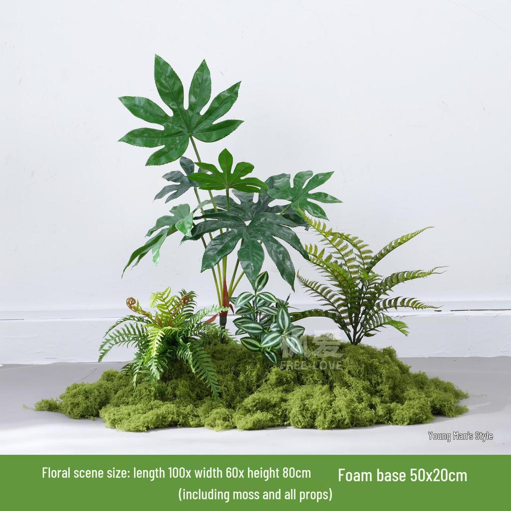 Luxury Faux Green Plant and Flower Decor - Indoor Moss and Grass Clusters for Elegant Landscaping.