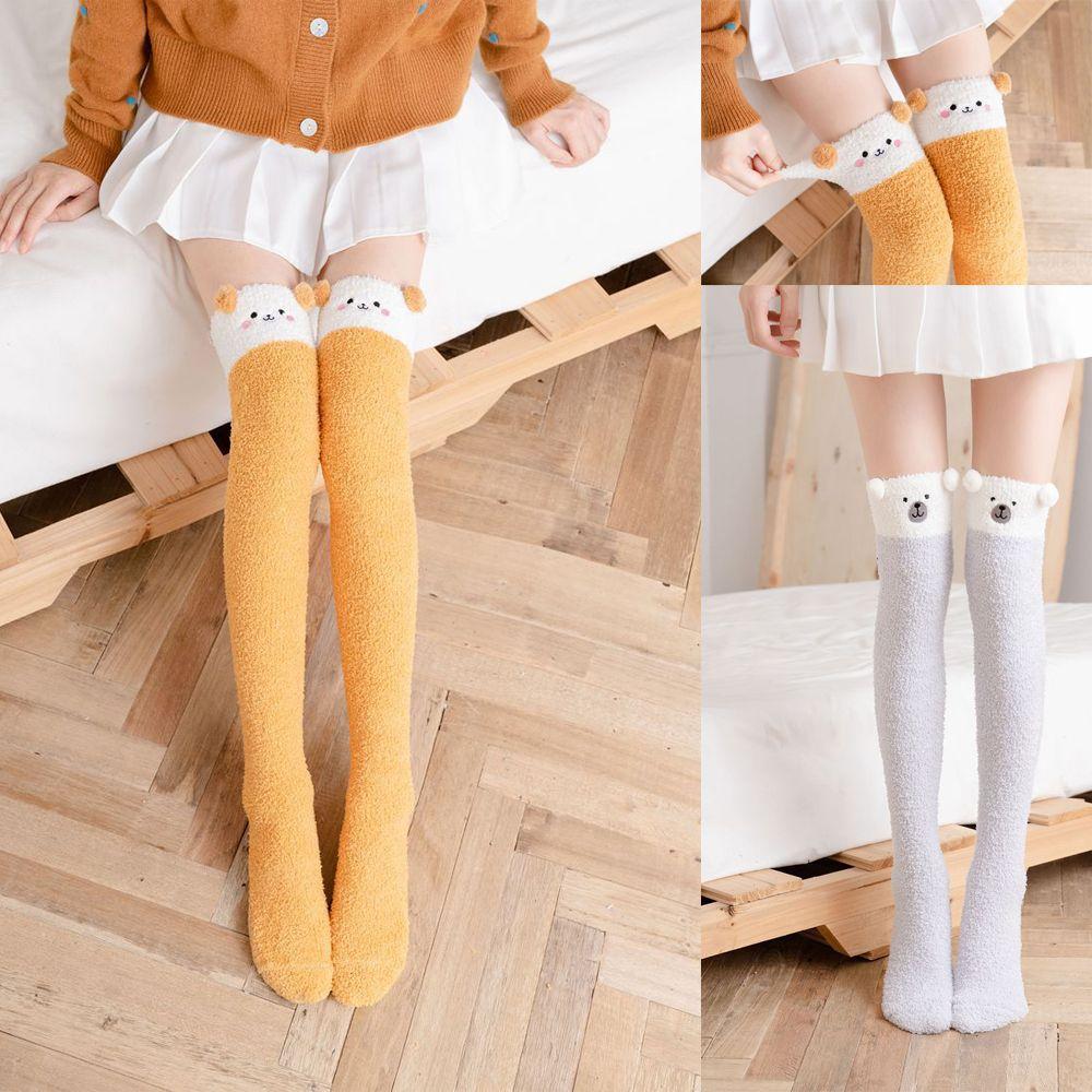 Панда Удлиняющие до колена Женские Модные Носки для сна Носки из кораллового флиса Напольные носки Чулки