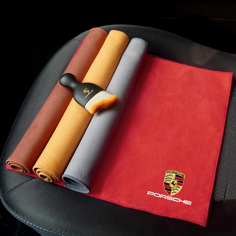 For Porsche Car Cleaning Soft Brush Tool Dust Remover Suede Fleece Microfiber Wash Towel Car Cleaning Rag Cloth Auto Accessories