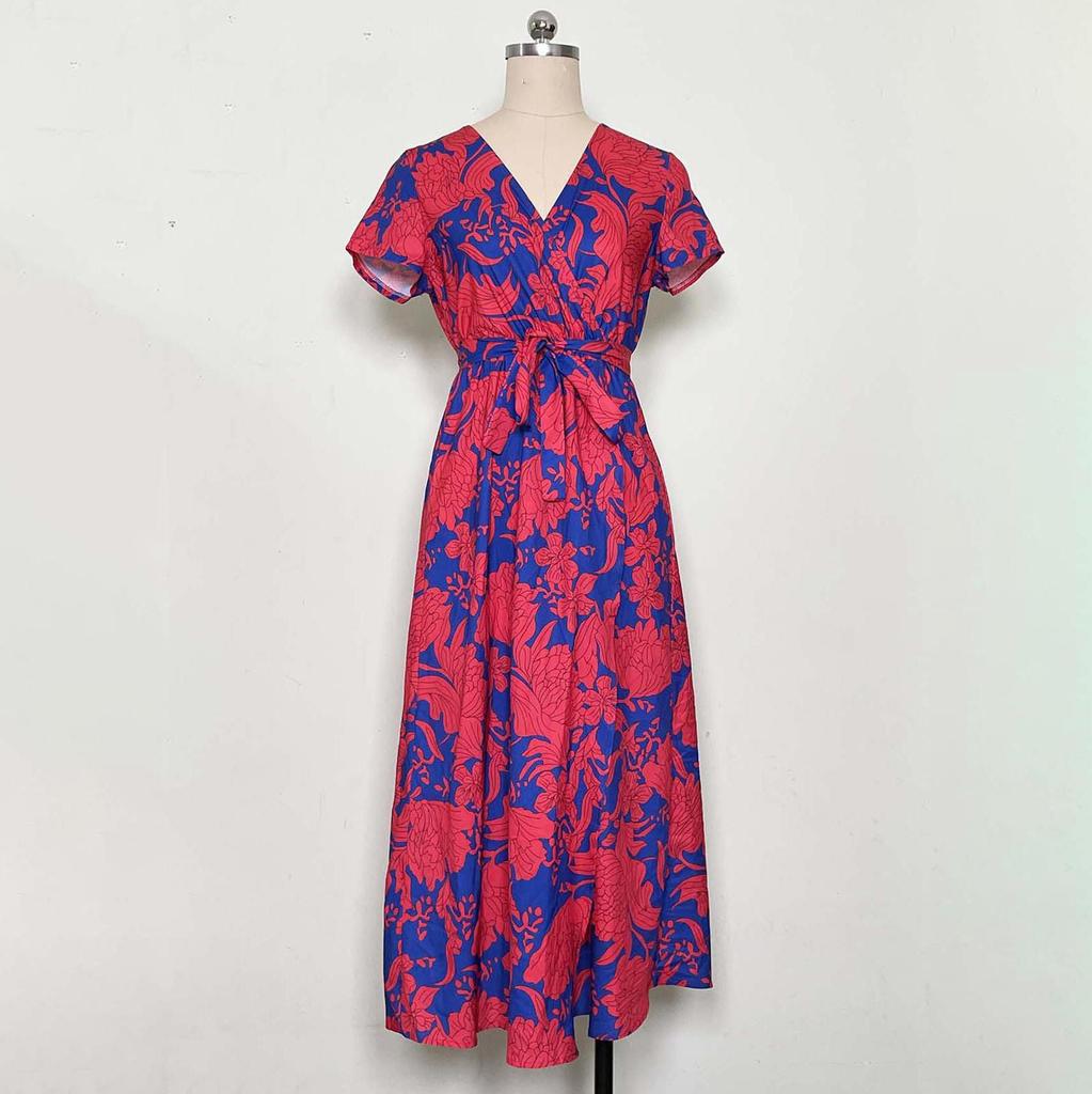 Женское летнее платье с короткими рукавами и высокой талией в этническом стиле на шнуровке