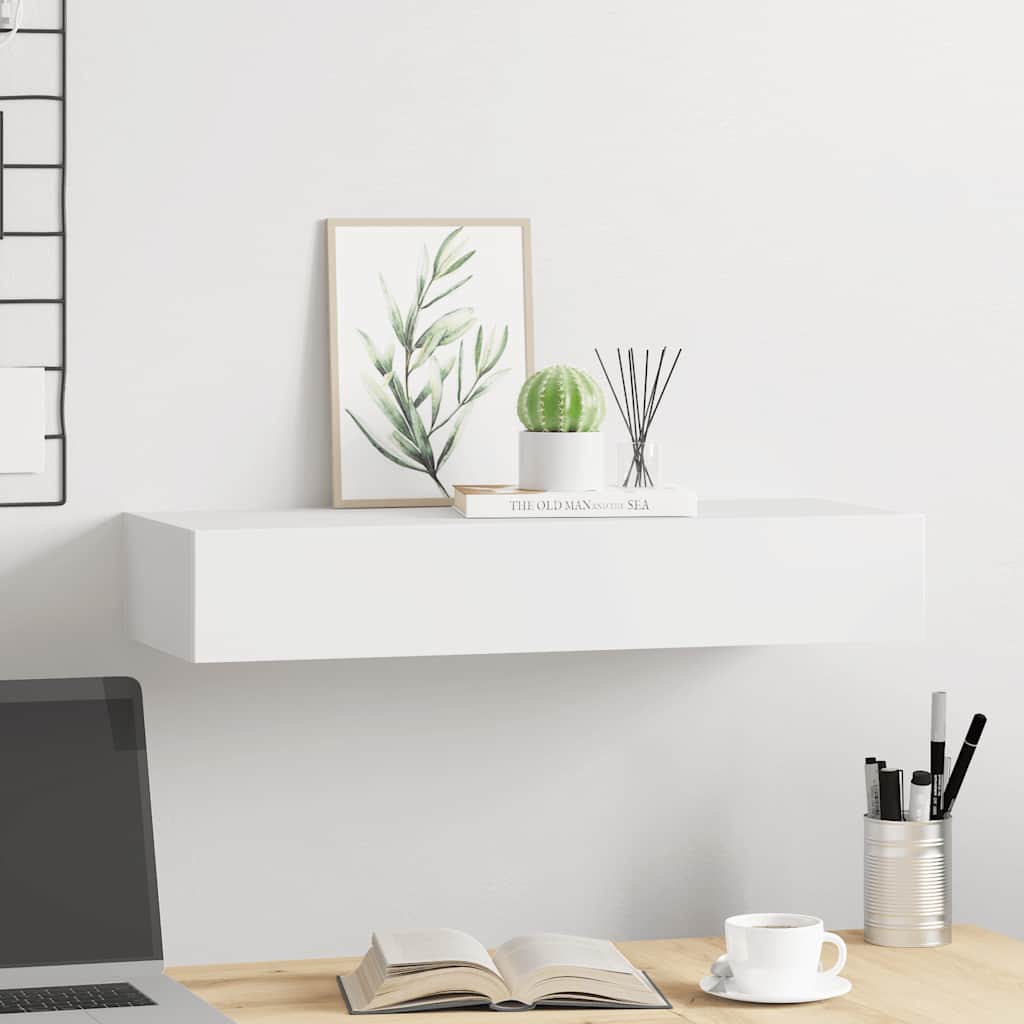 Wall Mounted Shelf with Drawer White 60 x 23.5 x 10 cm MDF
