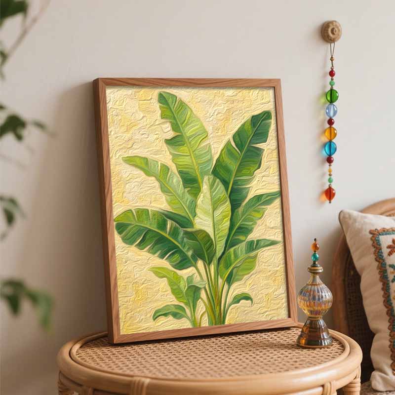 Green banana leaves plant texture oil painting DIY digital painting handpainted living room hallway decorative wall hanging