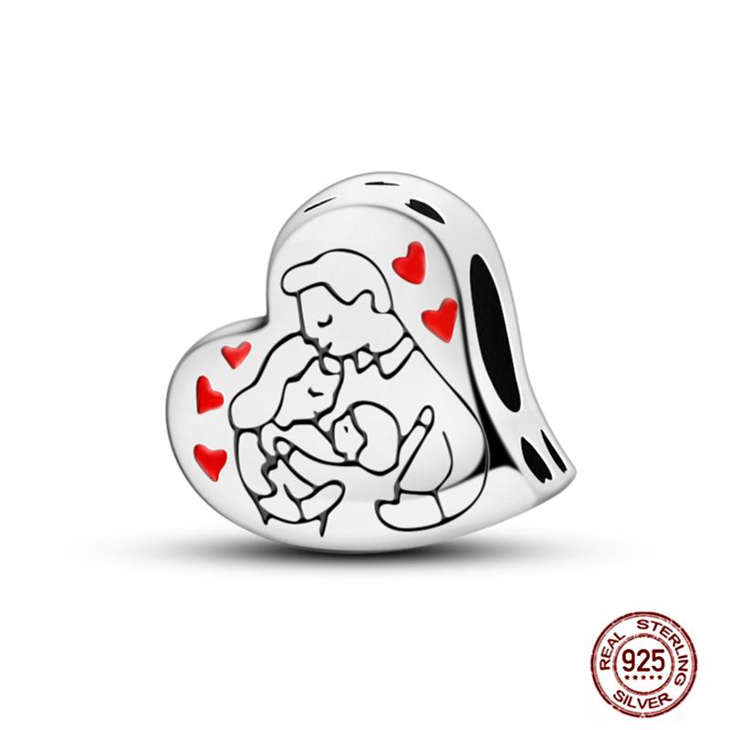 Медные Шармы Большая Любовь Мама Семья Сестра Розовое Сердце Тюльпан Бусины Ча Подходят для Оригинального Браслета Сделай Сам Ювелирный Подарок на День Матери