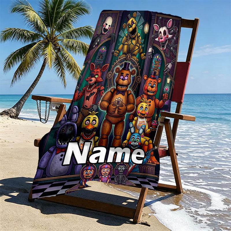 Custom Name Personalized Five Nights at Freddy's Print Beach Towel, for Trip Camping Beach Party Home Decor, Birthday Gift for Family & Friends