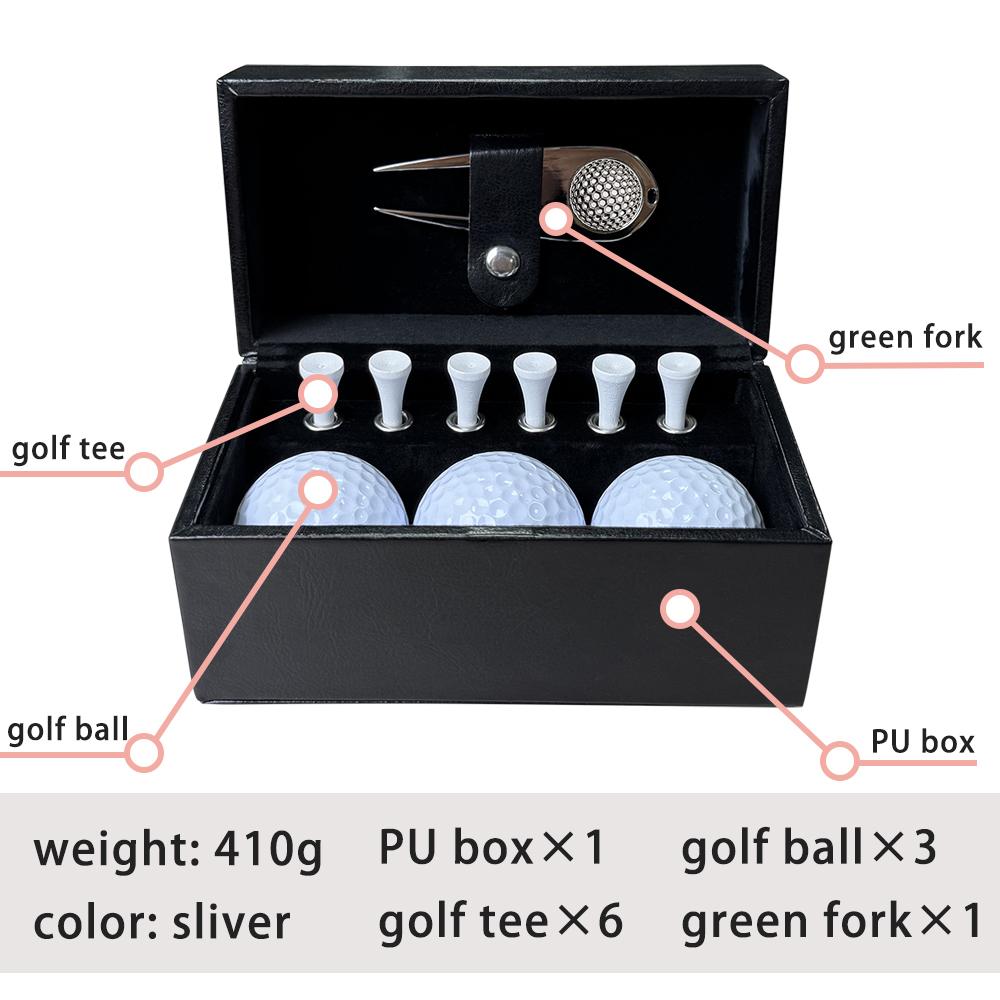 Luxury Leather Golf Gift Set, Custom High Quality Divot Tool, Golf Balls and Tees Storage Box, Premium Golf Souvenir Present