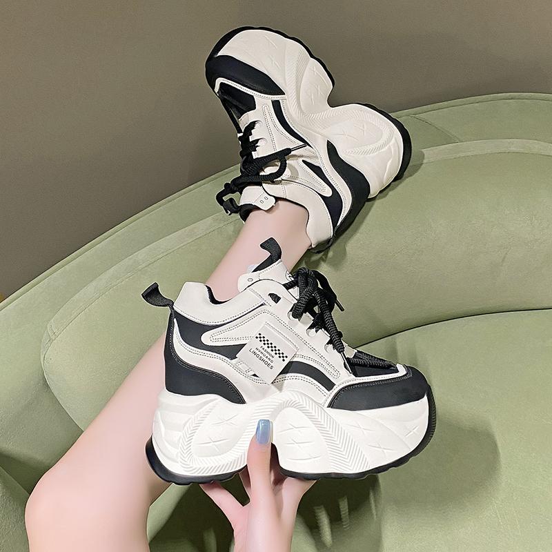 Модные женские кроссовки-папа на высокой платформе, высота 10 см, высота платформы 9 см, внутренняя танкетка, очень толстая подошва, весенне-осенняя модель, обувь в корейском стиле